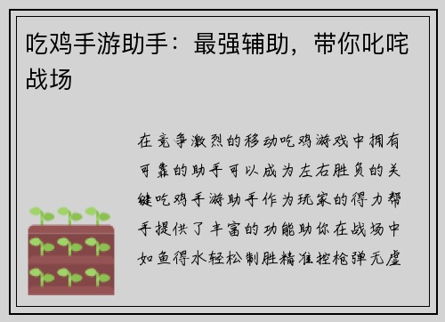 吃鸡手游助手：最强辅助，带你叱咤战场